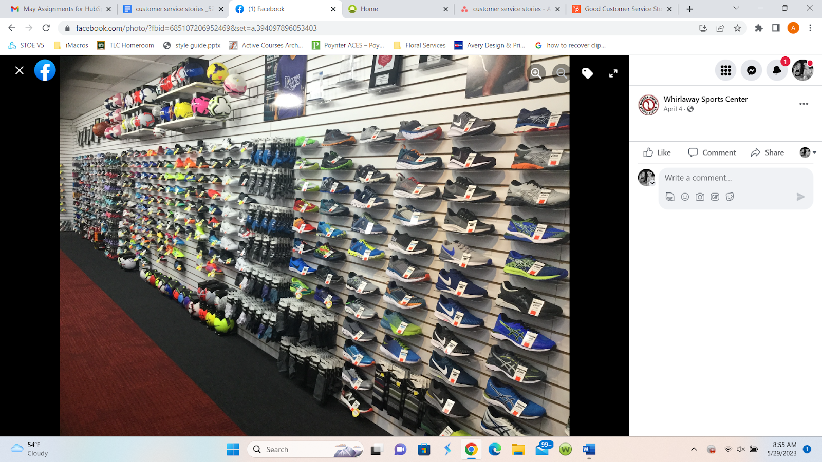 customer service stories, wall of shoes at whirlaway sports